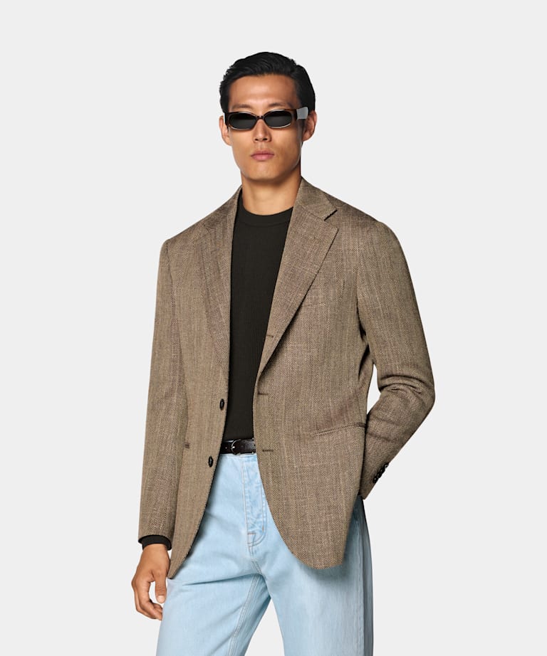 SUITSUPPLY Winter Wool Alpaca Linen by Ferla, Italy Mid Brown Relaxed Fit Roma Blazer