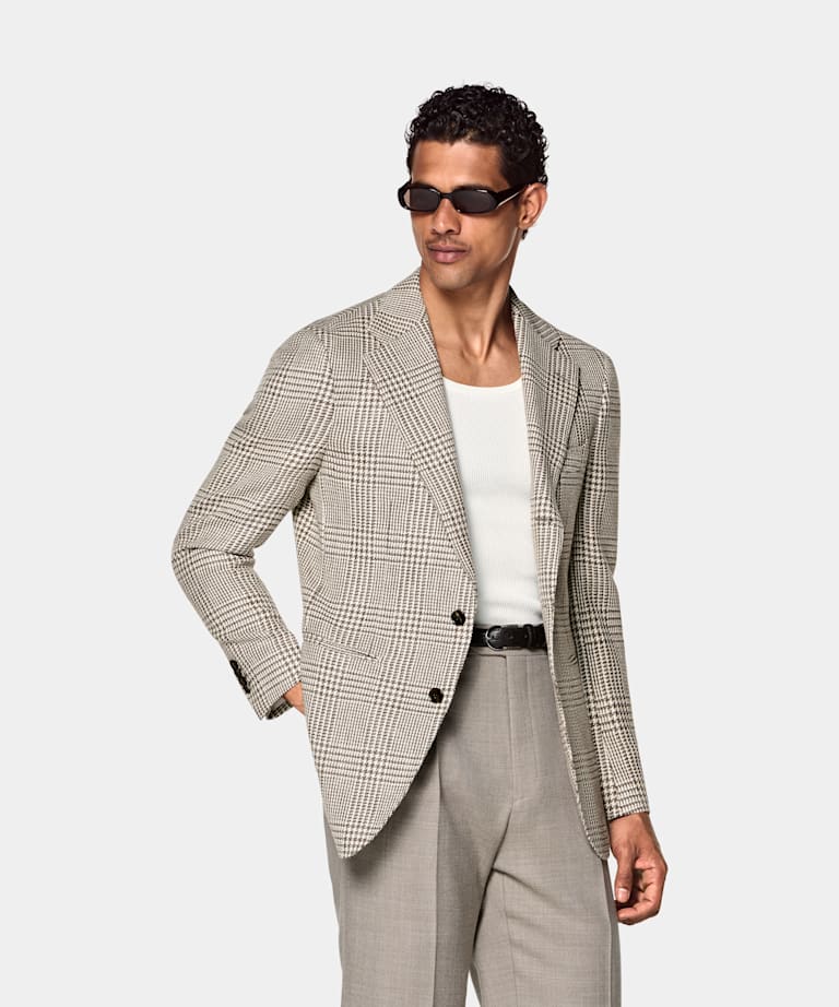 SUITSUPPLY Winter Wool Alpaca Silk by Ferla, Italy Mid Taupe Relaxed Fit Roma Blazer