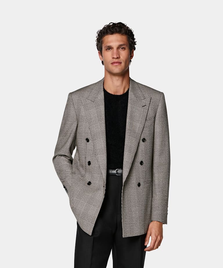 SUITSUPPLY Invierno Pura lana de Rogna, Italia Blazer Roma marr&oacute;n intermedio a cuadros corte Relaxed