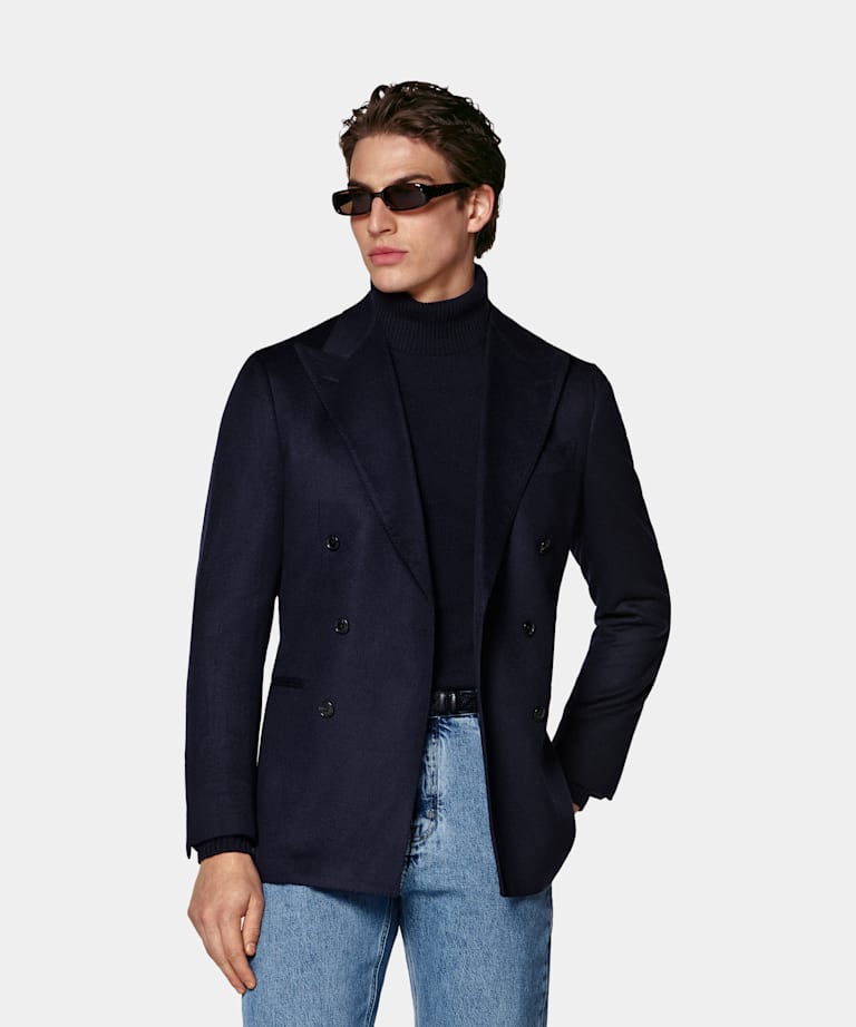 SUITSUPPLY Winter Pure Cashmere by Colombo, Italy Navy Tailored Fit Havana Blazer