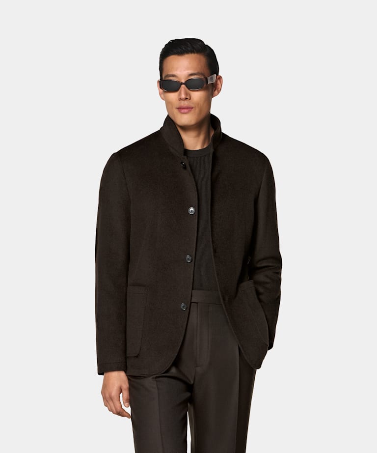 SUITSUPPLY Winter Wool Cashmere Dark Brown Relaxed Fit Shirt-Jacket