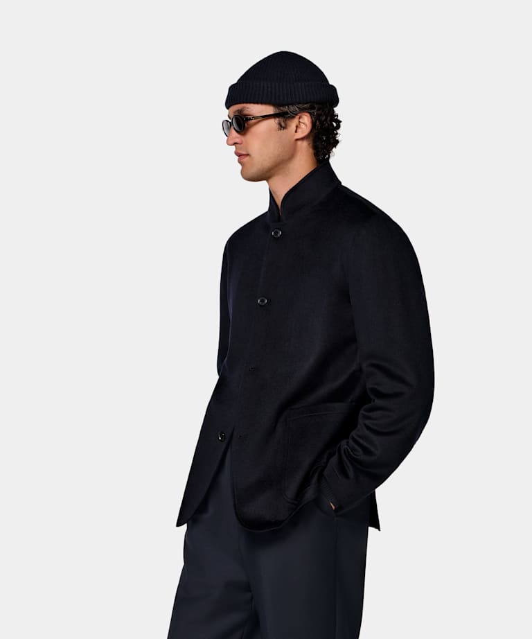 SUITSUPPLY Winter Wool Cashmere Navy Relaxed Fit Shirt-Jacket