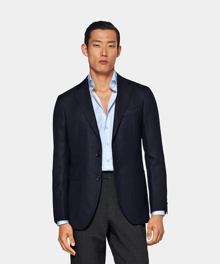 SUITSUPPLY All Season Pure Wool by Vitale Barberis Canonico, Italy Navy Tailored Fit Havana Blazer