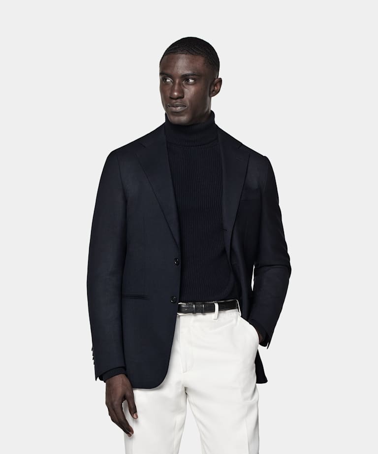 SUITSUPPLY All Season Pure Wool by Reda, Italy Navy Tailored Fit Havana Blazer