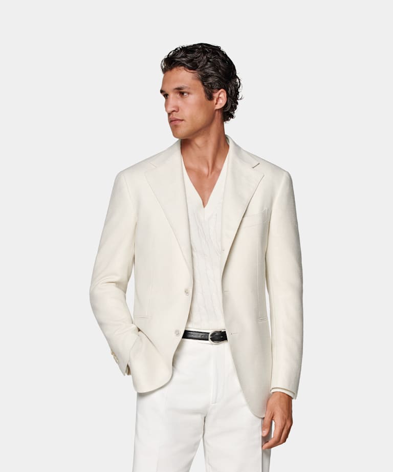 SUITSUPPLY Inverno Misto Lana Alpaca Seta Lino - Ferla, Italia Giacca Roma color panna relaxed fit