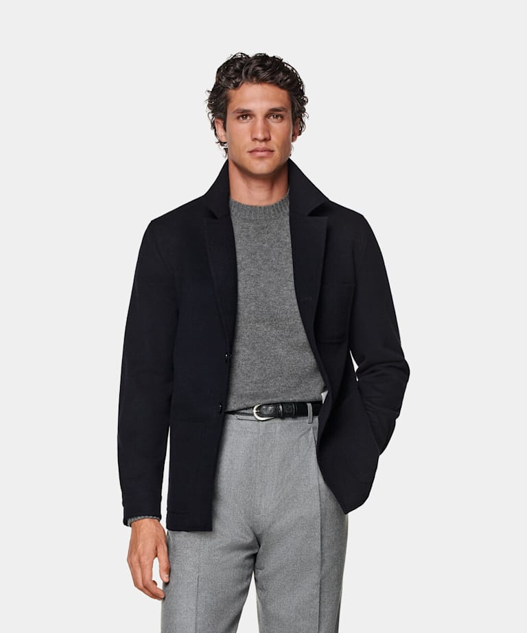 SUITSUPPLY Winter Pure Wool Navy Relaxed Fit Shirt Jacket
