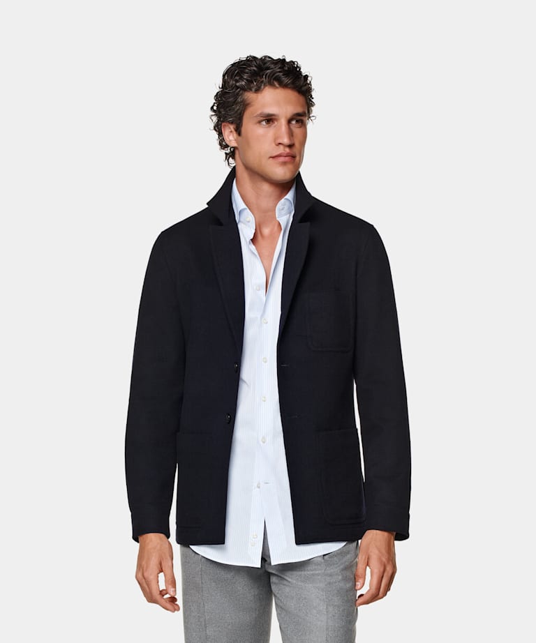 SUITSUPPLY Invierno Pura lana Chaqueta camisa azul marino corte Relaxed