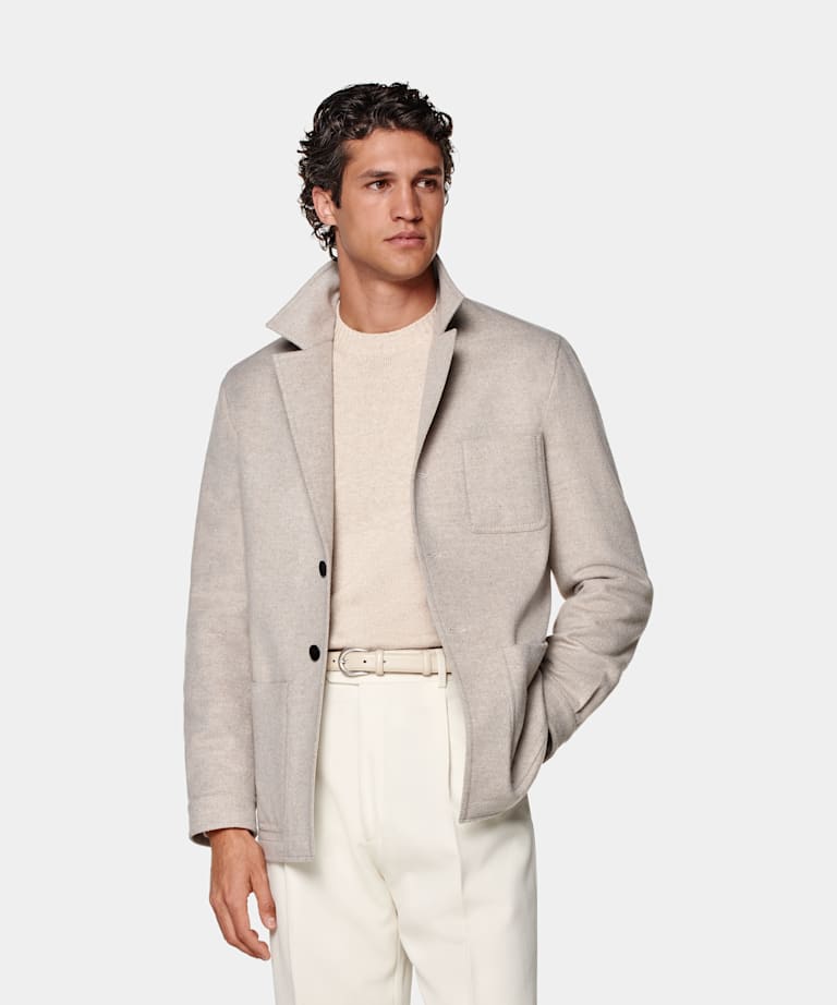 SUITSUPPLY Winter Pure Wool Sand Relaxed Fit Shirt Jacket