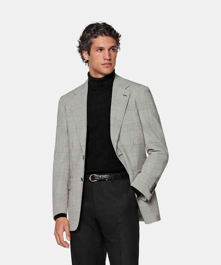 SUITSUPPLY Invierno Pura lana de Subalpino, Italia Blazer Milano negro a cuadros corte Tailored