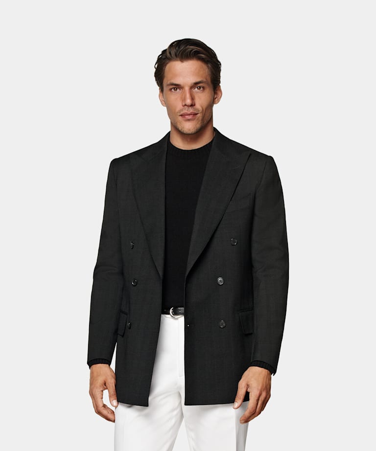 SUITSUPPLY Winter Stretch Wool Mohair by Delfino, Italy Black Herringbone Tailored Fit Milano Blazer