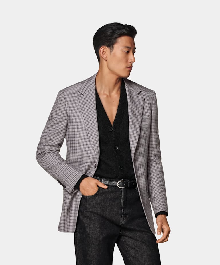 SUITSUPPLY Winter Pure Wool by Rogna, Italy Taupe Checked Tailored Fit Milano Blazer