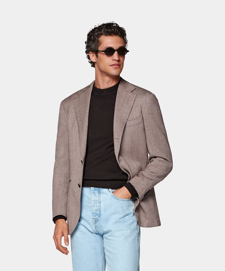 SUITSUPPLY Invierno Lana, alpaca y seda de Ferla, Italia Blazer Roma relaxed fit rosa con dibujo de espiga