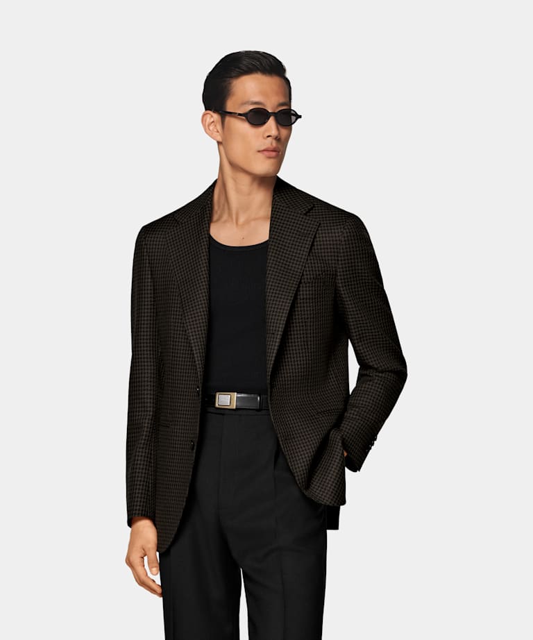SUITSUPPLY Winter Pure Wool by Rogna, Italy Green Houndstooth Relaxed Fit Roma Blazer