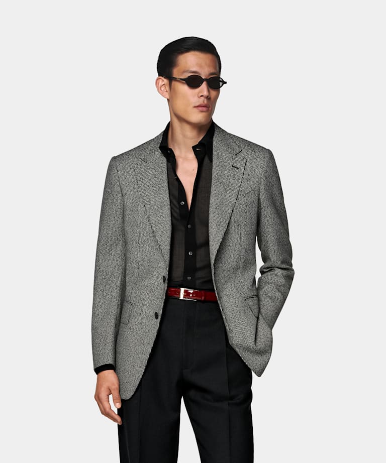 SUITSUPPLY Winter Pure Wool by Rogna, Italy Black Striped Tailored Fit Milano Blazer