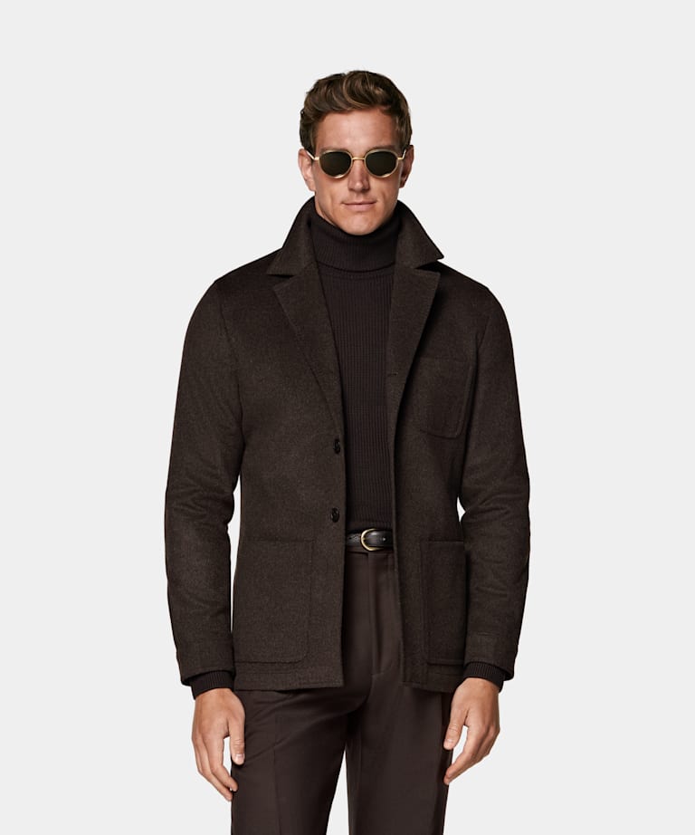 SUITSUPPLY Winter Pure Wool Dark Brown Relaxed Fit Shirt-Jacket