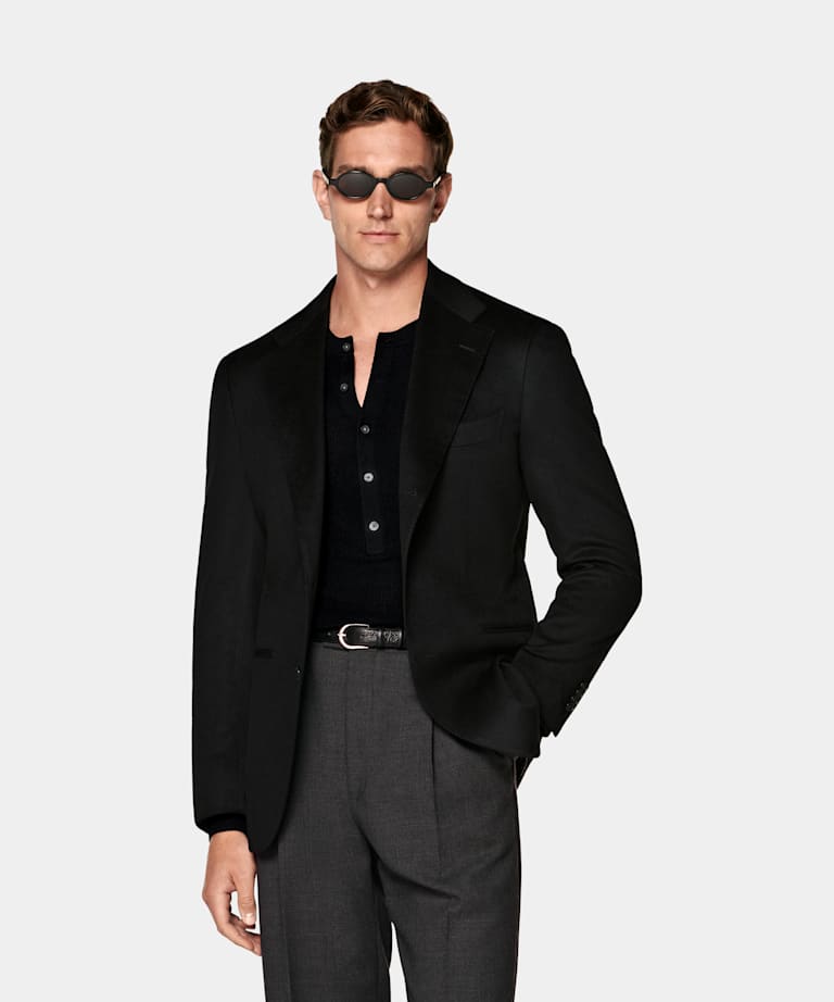 SUITSUPPLY Winter Pure Cashmere by Colombo, Italy Black Relaxed Fit Roma Blazer