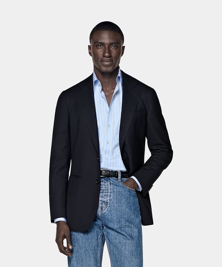 SUITSUPPLY All Season Pure Wool by Reda, Italy Navy Tailored Fit Havana Blazer