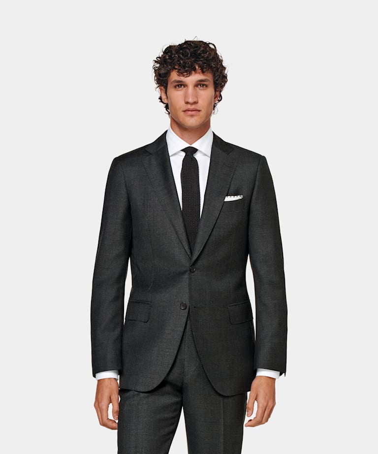SUITSUPPLY Pure S110's Wool by Vitale Barberis Canonico, Italy Dark Grey Lazio Suit Jacket