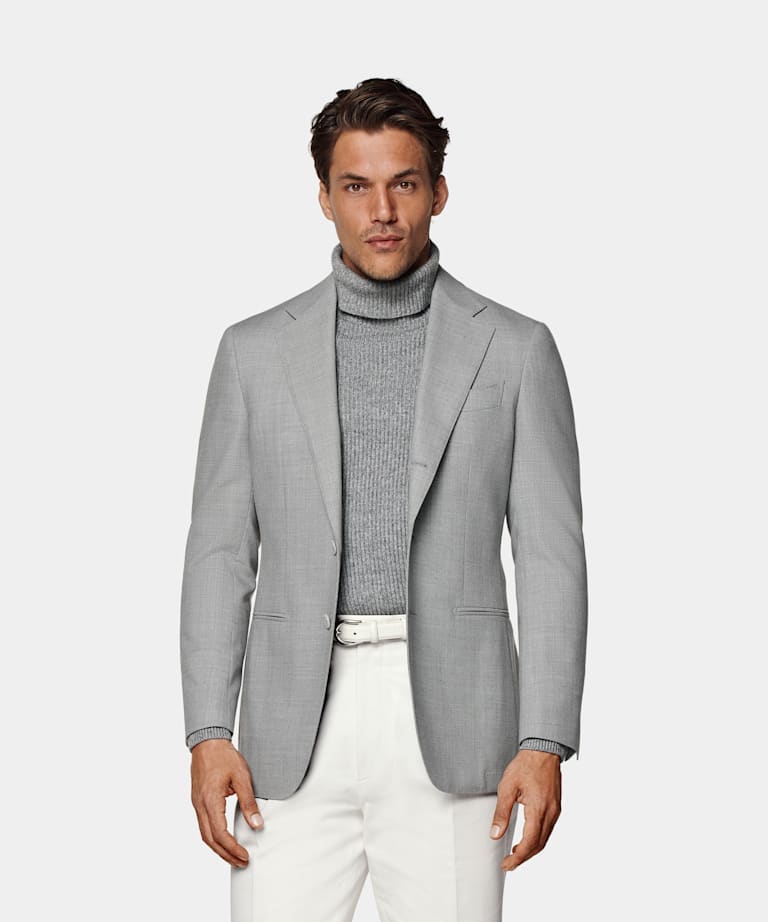 SUITSUPPLY All season Knitterfreie 4fach-Schurwolle von Rogna, Italien Havana Anzugsakko hellgrau Tailored Fit