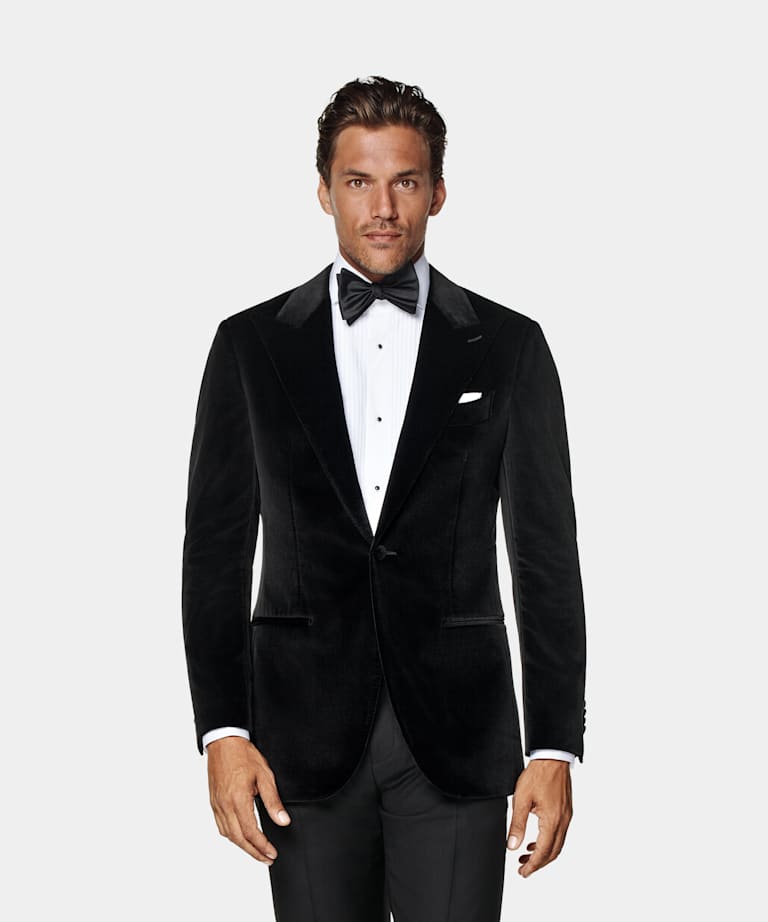 SUITSUPPLY Winter Stretch Cotton Velvet by Pontoglio, Italy Black Tailored Fit Havana Dinner Jacket