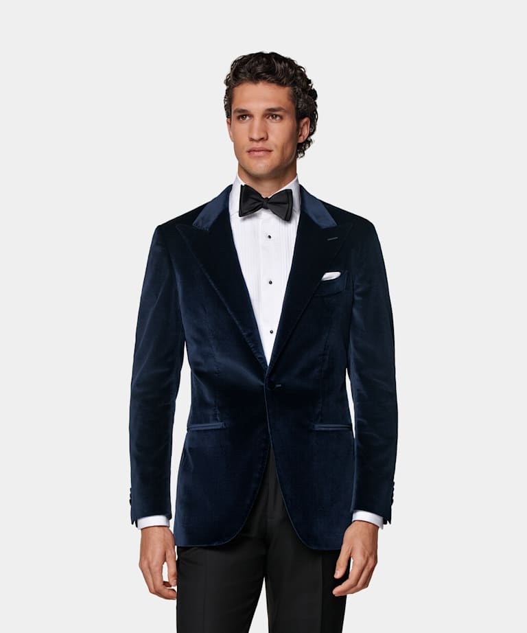 SUITSUPPLY Winter Stretch Cotton Velvet by Pontoglio, Italy Navy Tailored Fit Havana Dinner Jacket