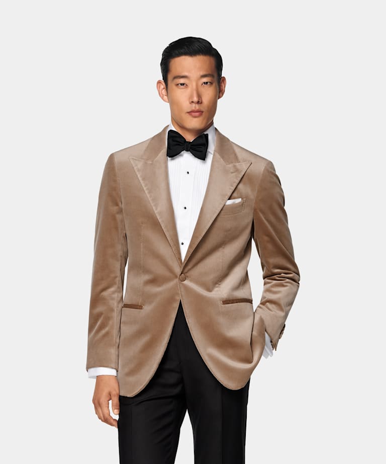 SUITSUPPLY Winter Stretch Cotton Velvet by Pontoglio, Italy Mid Brown Tailored Fit Havana Dinner Jacket