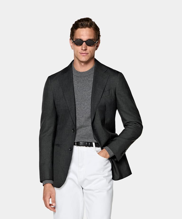 SUITSUPPLY All Season Pure Tropical Wool by Vitale Barberis Canonico, Italy Dark Grey Perennial Tailored Fit Havana Suit Jacket