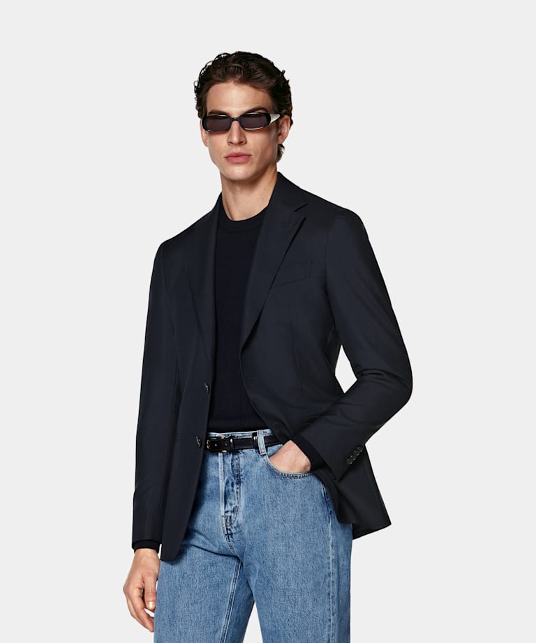 SUITSUPPLY All Season Pure Tropical Wool by Vitale Barberis Canonico, Italy Navy Perennial Tailored Fit Havana Suit Jacket