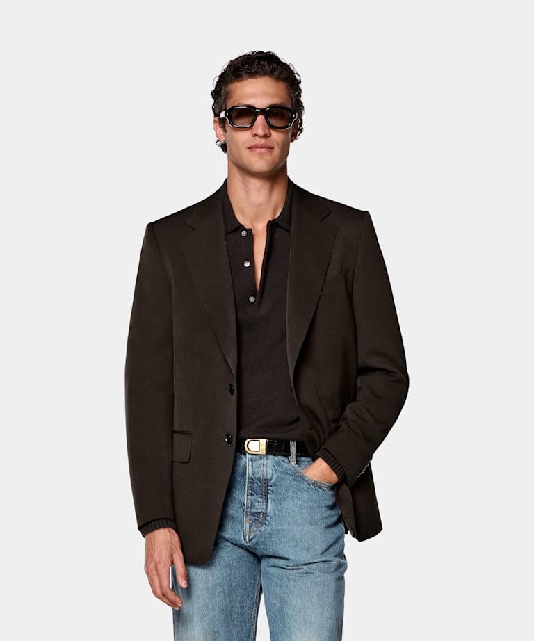 SUITSUPPLY All Season Wrinkle-Free 4-Ply Wool by Rogna, Italy Dark Brown Tailored Fit Milano Suit Jacket