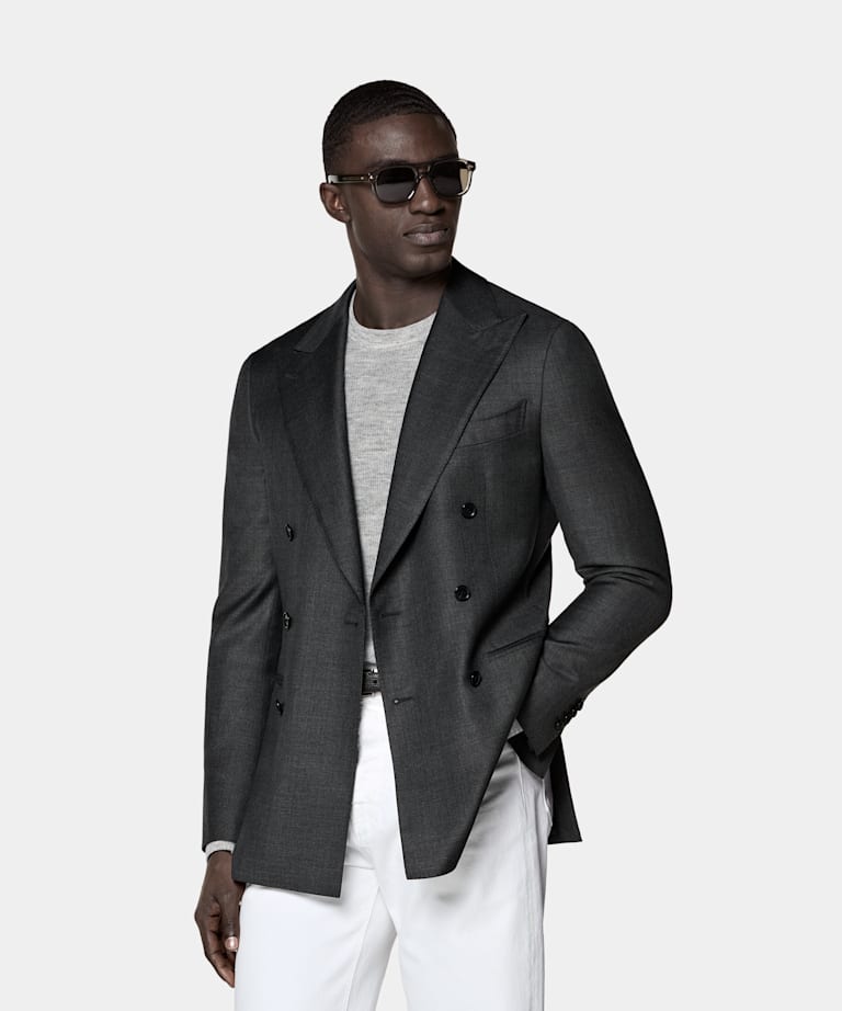 SUITSUPPLY All Season Pure Wool S110's by Vitale Barberis Canonico, Italy Dark Grey Tailored Fit Havana Suit Jacket
