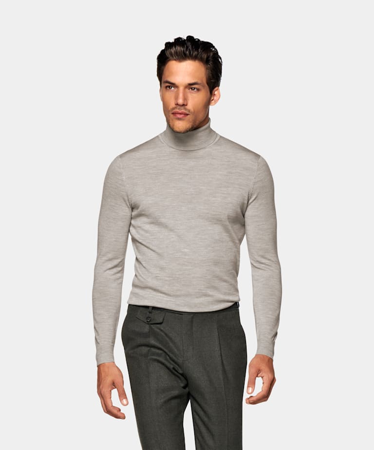Grey suit white turtleneck Outlet