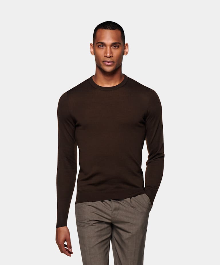 SUITSUPPLY Pure Australian Merino Wool Dark Brown Crewneck