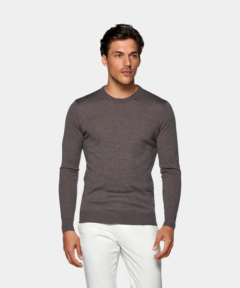 Taupe Buttonless Polo | Pure Merino Wool | Suitsupply Online Store