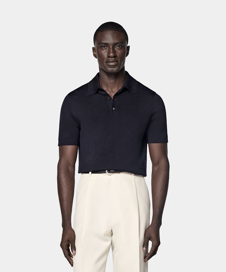 SUITSUPPLY Cotton Silk Navy Polo