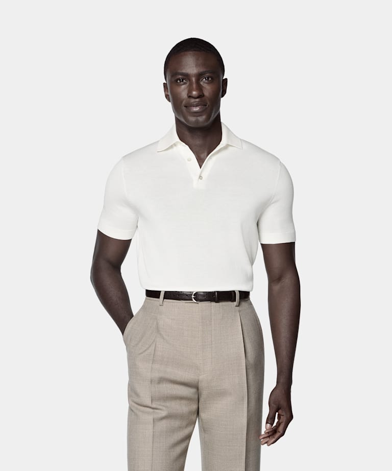 SUITSUPPLY Cotton Silk Off-White Polo