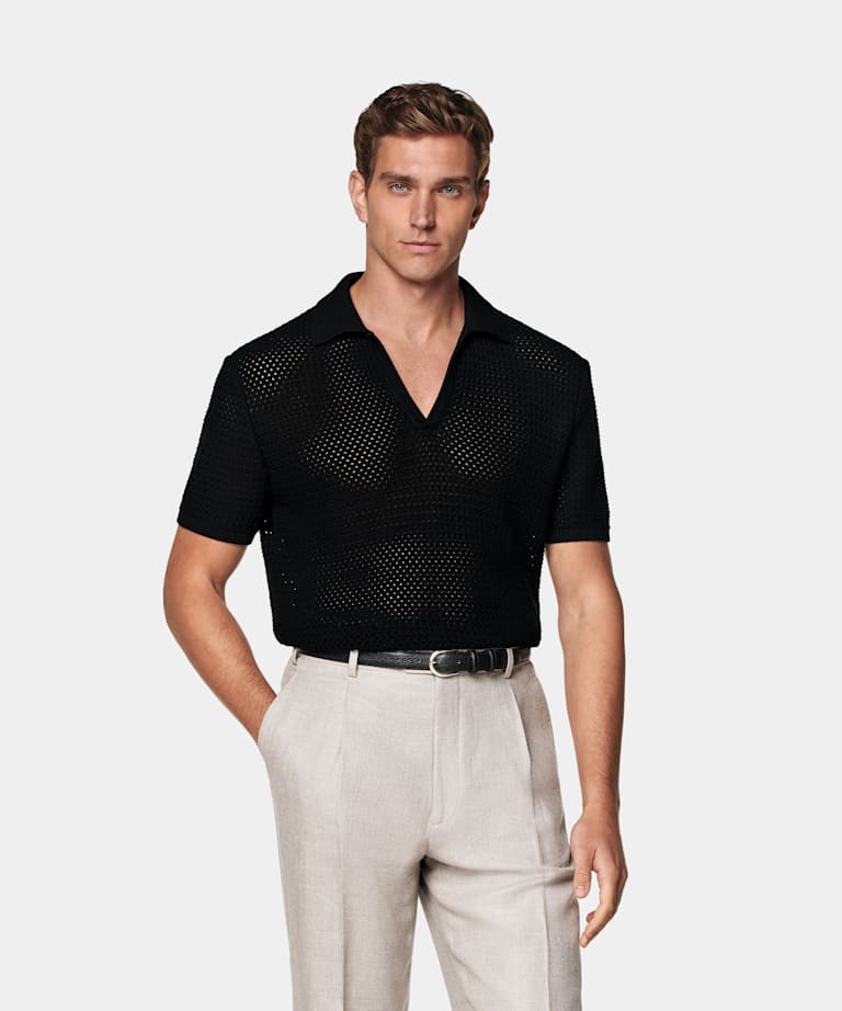 SUITSUPPLY Puur katoen Zwarte Poloshirt Zonder Knopen Gehaakt
