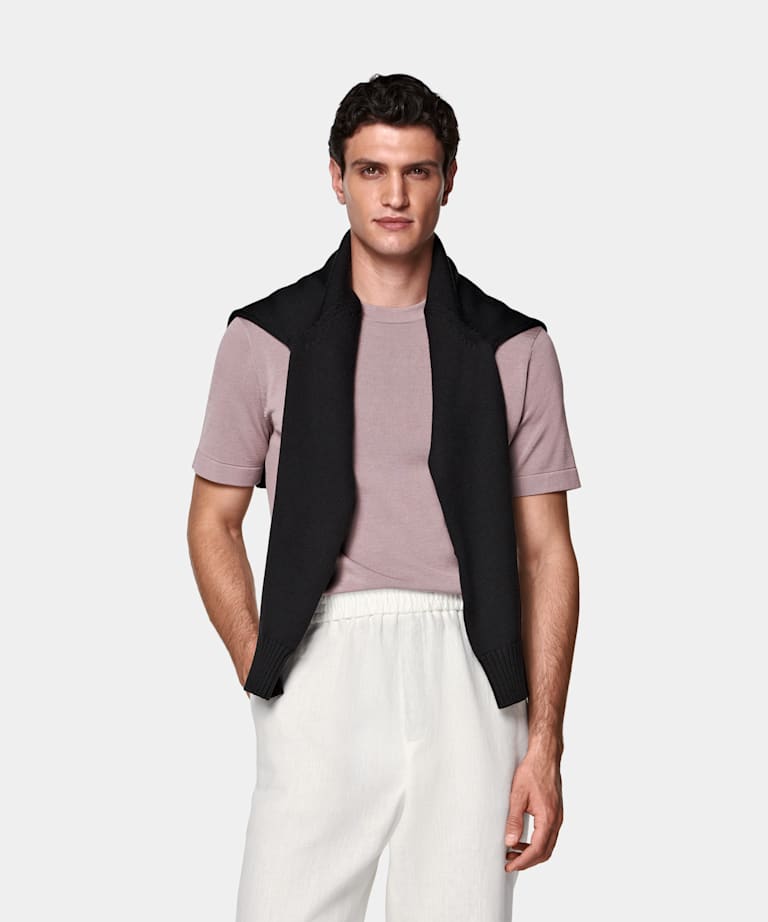 SUITSUPPLY Cotton Silk Dark Pink Short Sleeve Crewneck