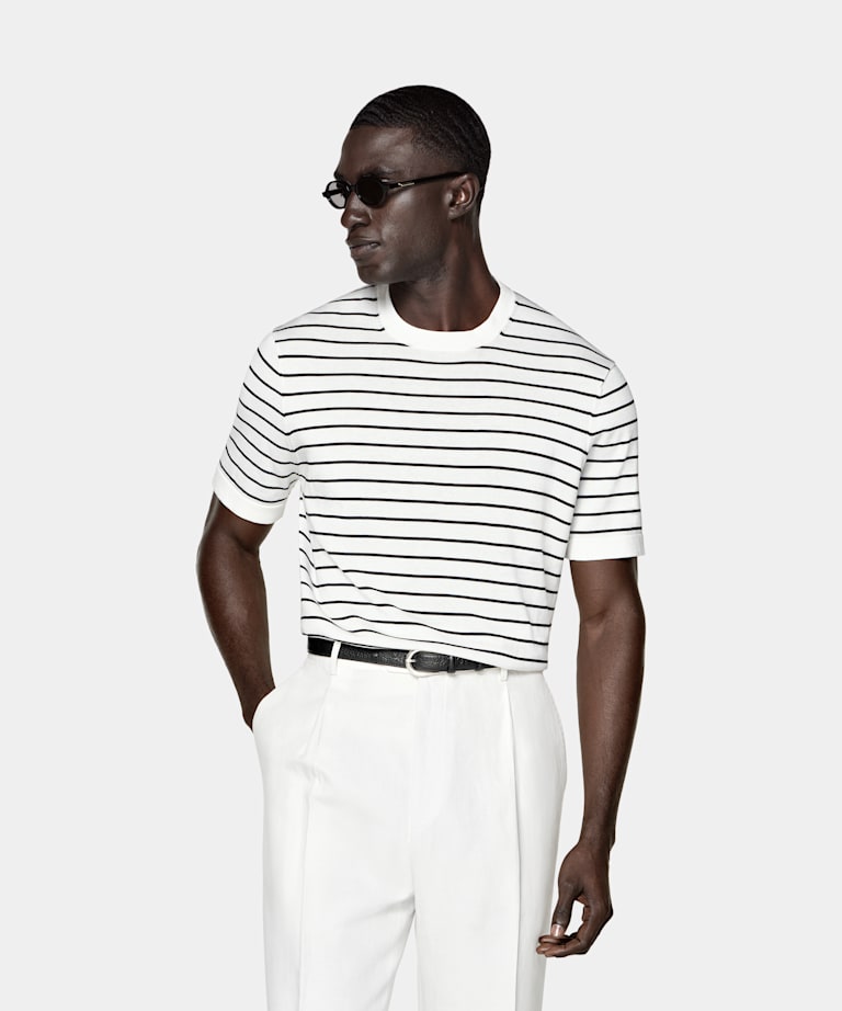 SUITSUPPLY Cotton Silk Off-White Short Sleeve Crewneck