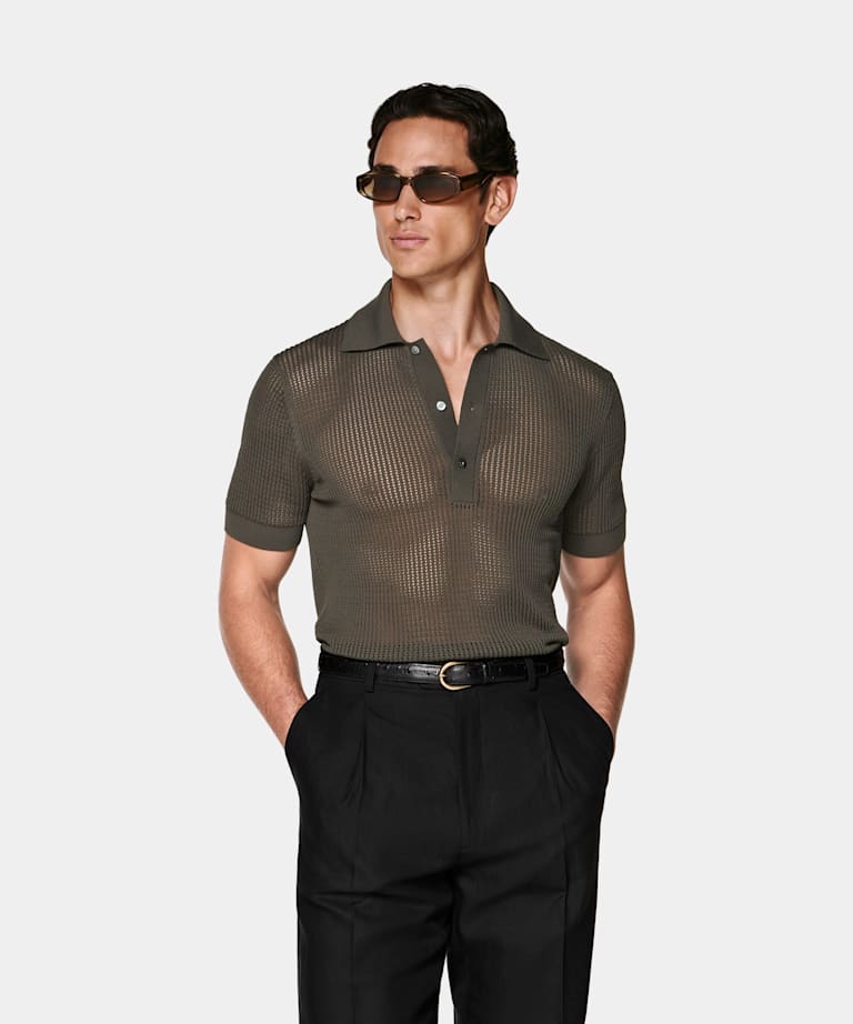 SUITSUPPLY Cotton Silk Green Crochet Polo