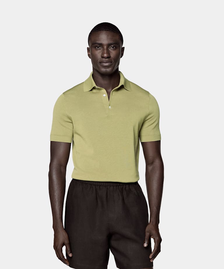 SUITSUPPLY Algod&oacute;n y seda Polo verde medio