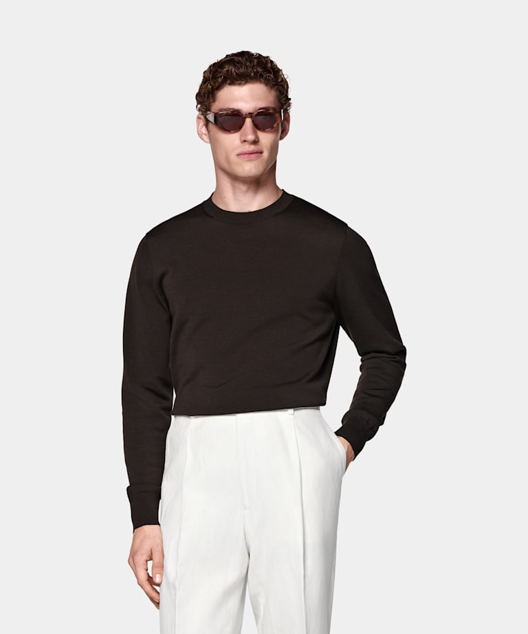 SUITSUPPLY Cotton Silk Dark Brown Crewneck
