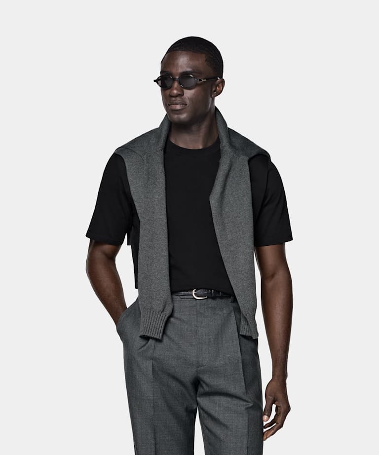 SUITSUPPLY Pure Cotton Black Crewneck T-Shirt