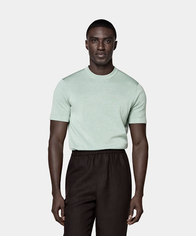 SUITSUPPLY Cotton Silk Light Green Short Sleeve Crewneck