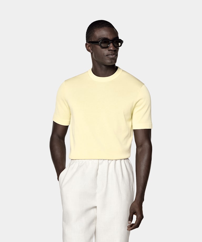 SUITSUPPLY Cotton Silk Yellow Short Sleeve Crewneck