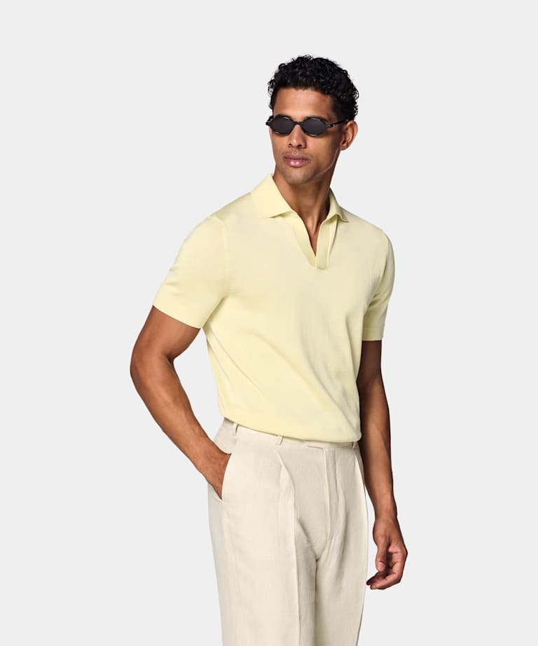 SUITSUPPLY Cotton Silk Yellow Buttonless Polo