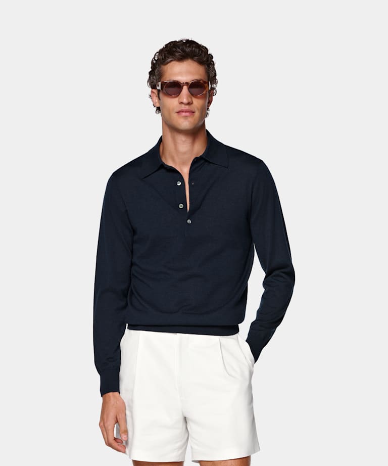 SUITSUPPLY Pur cachemire Polo manches longues bleu