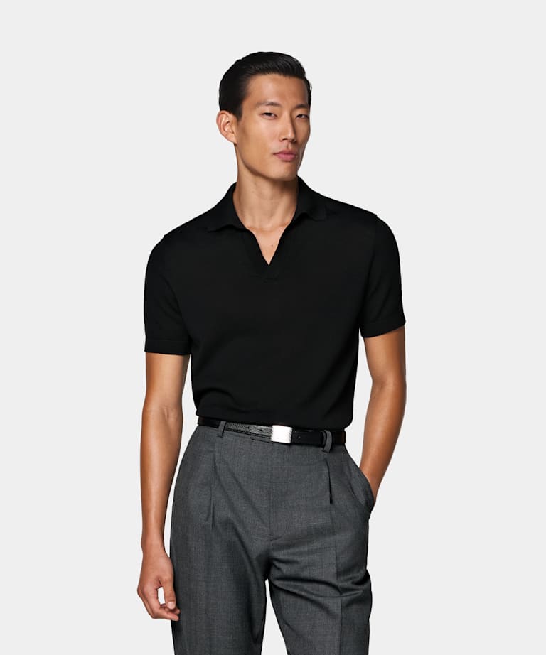 SUITSUPPLY Puur katoen Zwart Kraagloos Poloshirt