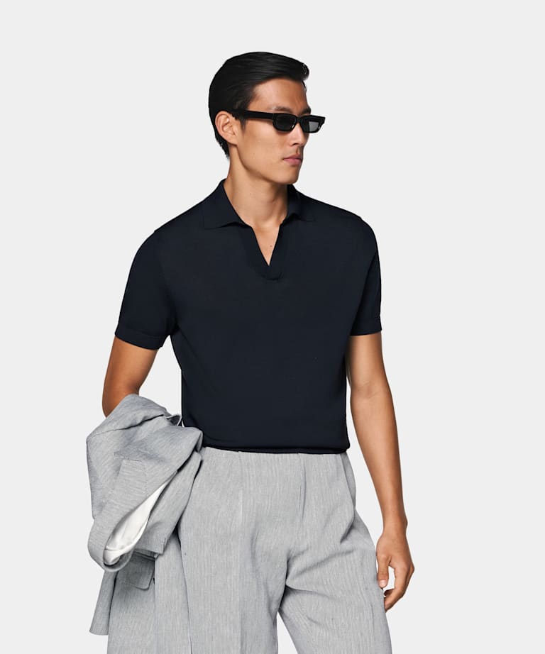SUITSUPPLY Puur katoen Navy Buttonless Poloshirt