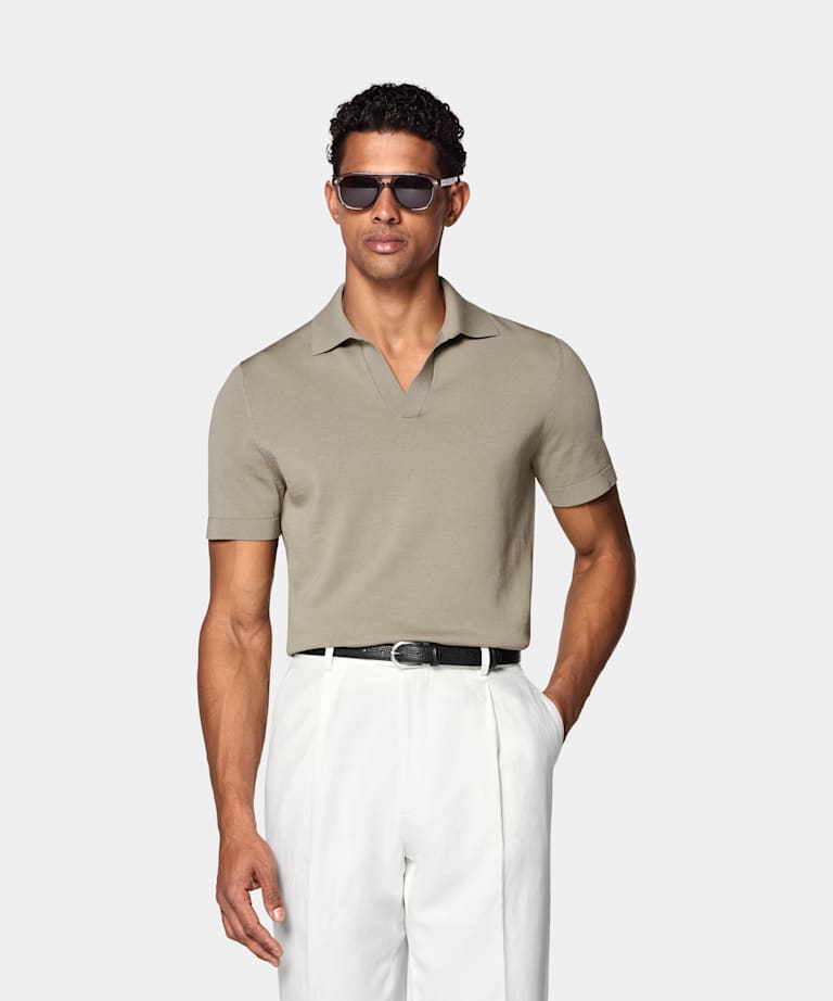 SUITSUPPLY Pure Cotton Green Buttonless Polo