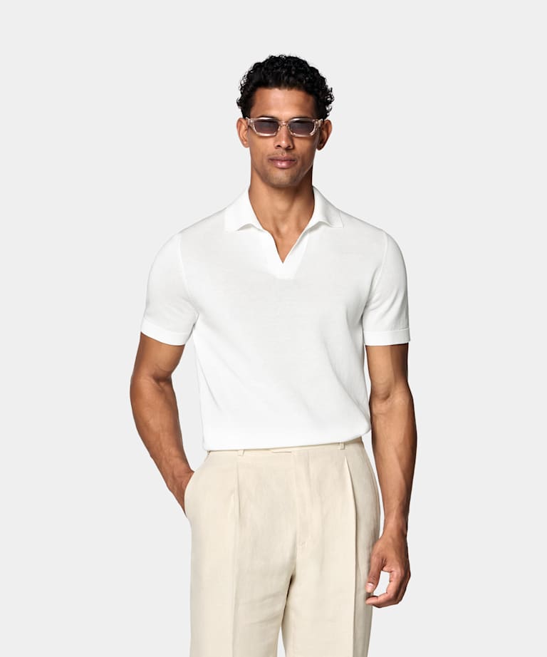 SUITSUPPLY Pure Cotton Off-White Buttonless Polo